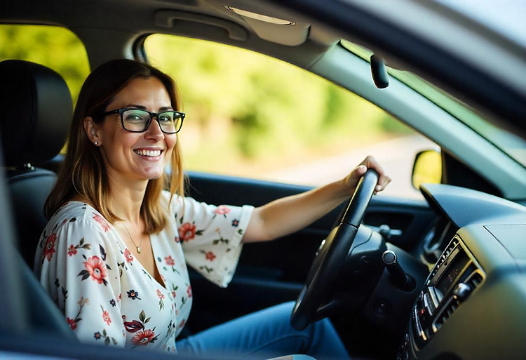 Млада жена в колата си